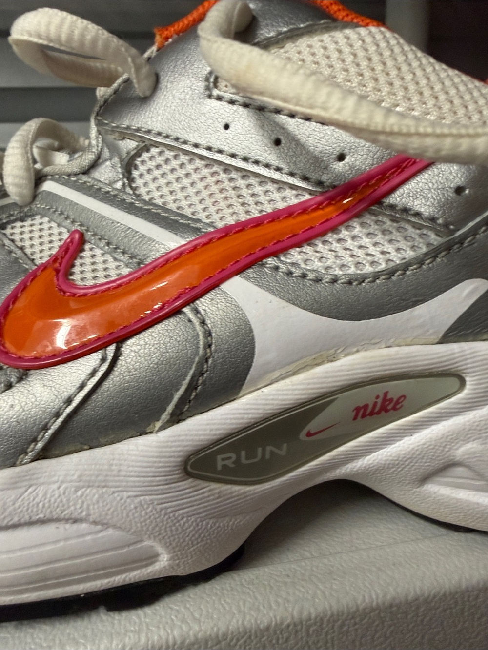 Nike Silver Mesh Running Sneakers with Orange and Pink Swoosh - Picture 7 of 7